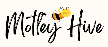 motley hive logo bee with the words motley hive